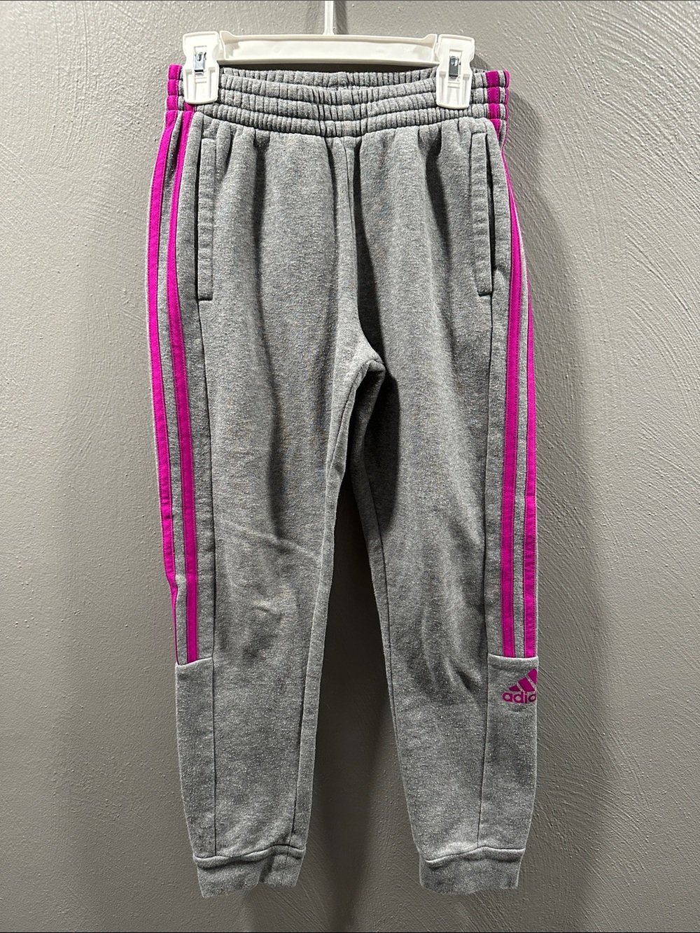 adidas Kids Gray Sweat Joggers with Pink Stripes